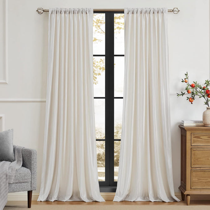 PRIMROSE Cream Ivory Curtains 108 inch for Living Room,2 Panels Drapes Blackout Rod Pocket Back Tab Window Treatment Room Darkening Thick Decorative Curtains for Bedroom