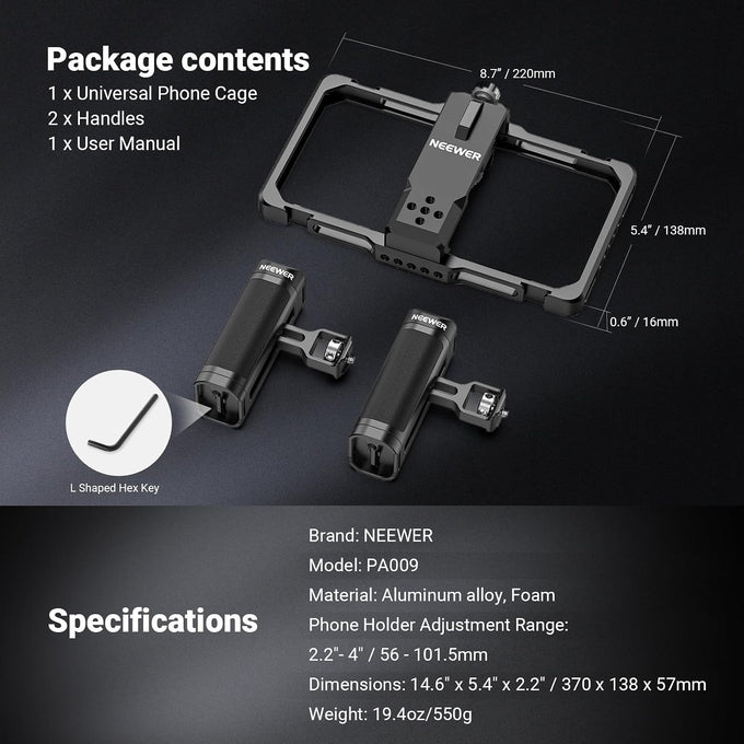 NEEWER Upgraded Phone Rig Vlogging Kit, Video Stabilizer, PA009