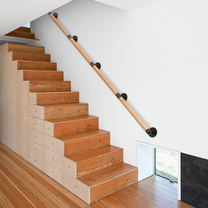 SELEWARE 67 Inch Wood Handrail Wall Mount Handrails for Indoor Stairs