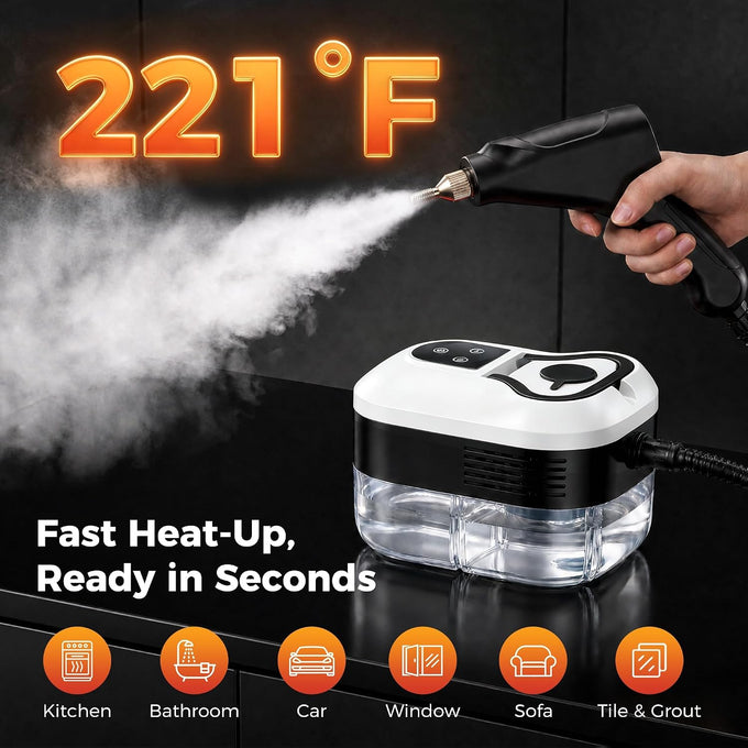 Steam Cleaner, Handheld Steam Cleaner for Cleaning, Portable Steam Cleaner with 6-Level Adjustable & Quick Heat-Up, Steam Cleaner for Home, Kitchen, Bathroom, Tile, Grout, Dirt, Car Detailing (White)