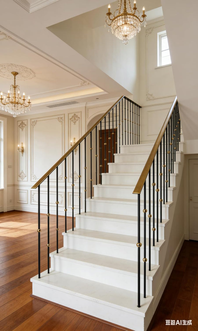 Round 5/8" *44" Hollow Metal Staircase Balusters Matt Black, 10 Pcs/Pack (5Pcs Plain with Single Brass Ball + 5Pcs Plain Double Brass Ball), Wrought Iron Balusters for Interior Stair Railing.