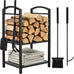 Breeze Touch 29" Heavy Duty Firewood Rack Indoor with 4 Fireplace Tools Set
