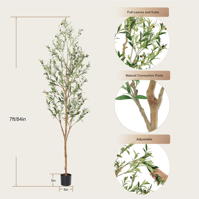 Bellacat Faux Olive Tree with Natural Wood Trunk, 7ft, 1Pack