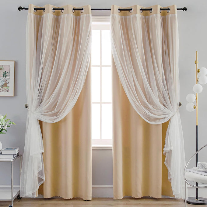 Anytime Double Layer Blackout Curtains 2 Panels，52Wx108L，Cream