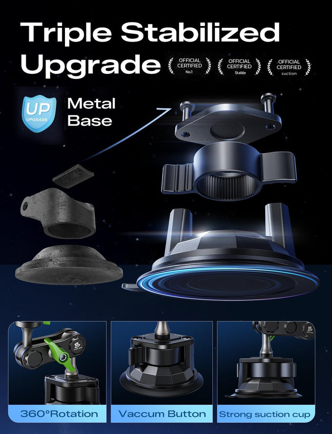 MAGIC JOHN Durable Metal Phone Holders for Your Car, Windshield Car Mount