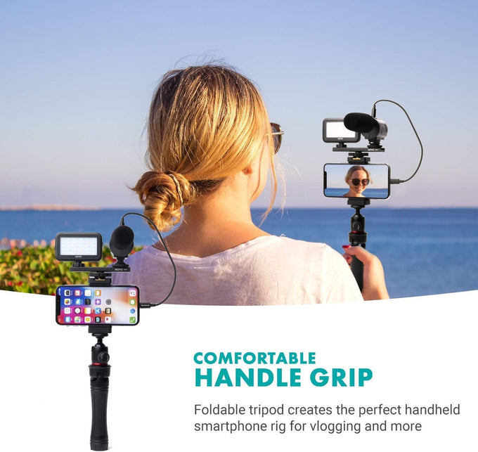 Movo iVlogger Vlogging Kit for iPhone - Lightning Compatible YouTube Starter Kit for Content Creators - Accessories: Phone Tripod, Phone Mount, LED Light and Shotgun Microphone