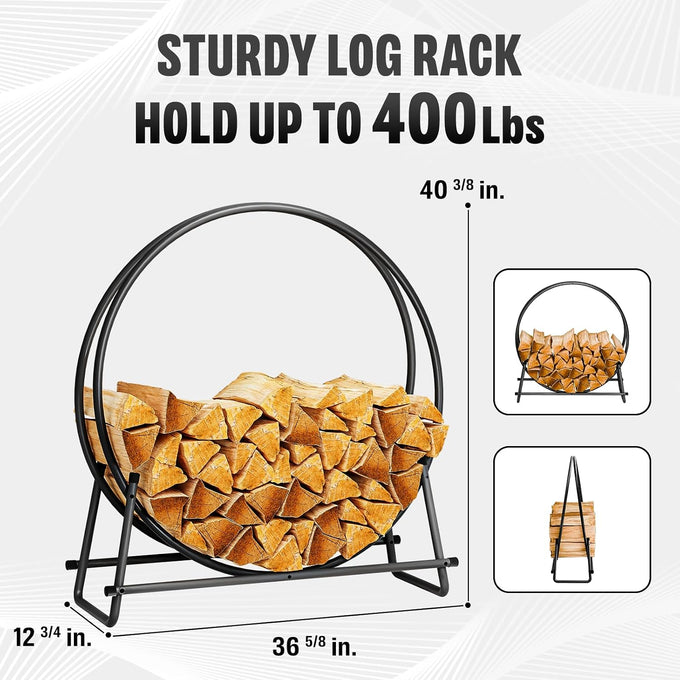 IDZO 41in Firewood Rack, 400lbs Load Capacity, Rust Resistant Steel, Black, Wood Storage