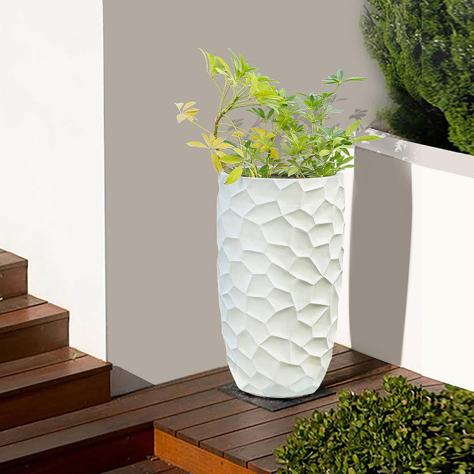 LuxenHome 22" H Concrete Tall Planter with Drainage Hole and Rubber Plug