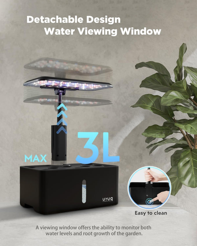 URUQ 8 Pods Hydroponics Growing System with LED Grow Light - Black