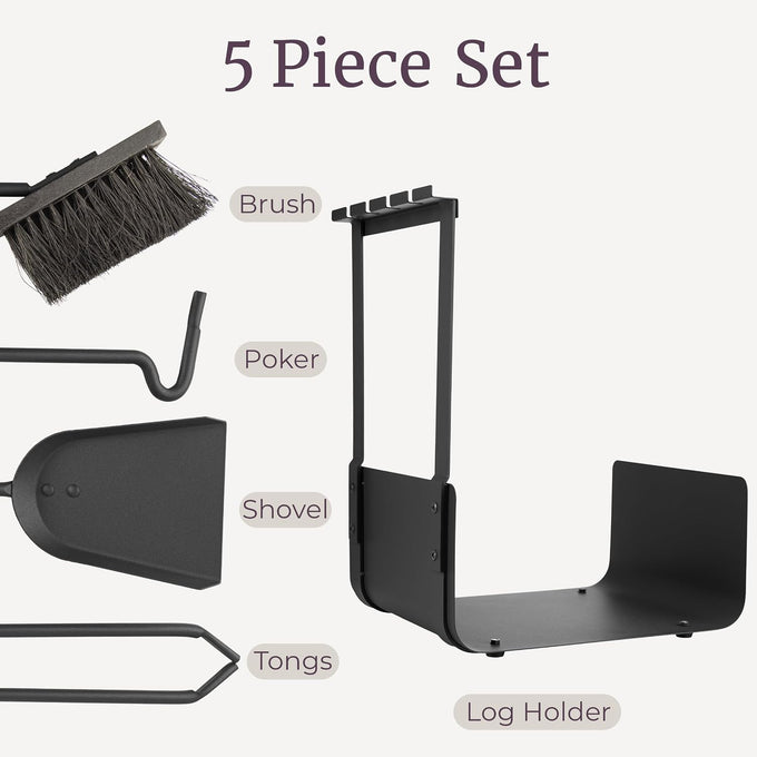 Lavish Home Fireplace Tools Set Indoor Outdoor, Black, 5-Pieces
