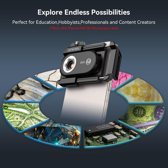 APEXEL 100X Portable Pocket Phone Microscope, Easy Focus for Beginners