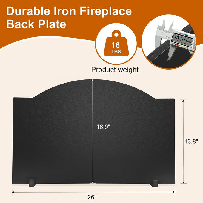 26" Fireplace Back Plates with Feet, Lightweight Firebacks for Fireplace, Iron Fireplace Reflector Plate, Fireplace Heat Reflector, Fireplace Wall Protection, Heat Resistance up to 1400°F