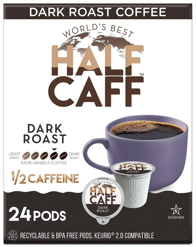 World's Best Half Caff Dark Roast Coffee Pods 100ct Keurig Compatible