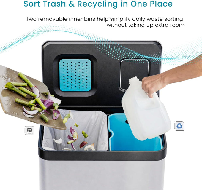 Home Zone Living 19 Gallon Kitchen Trash Can with Dual Compartments
