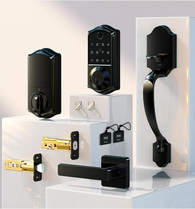 Veise VE017-H 8-in-1 Fingerprint Smart Front Door Lock Set, Matte Black