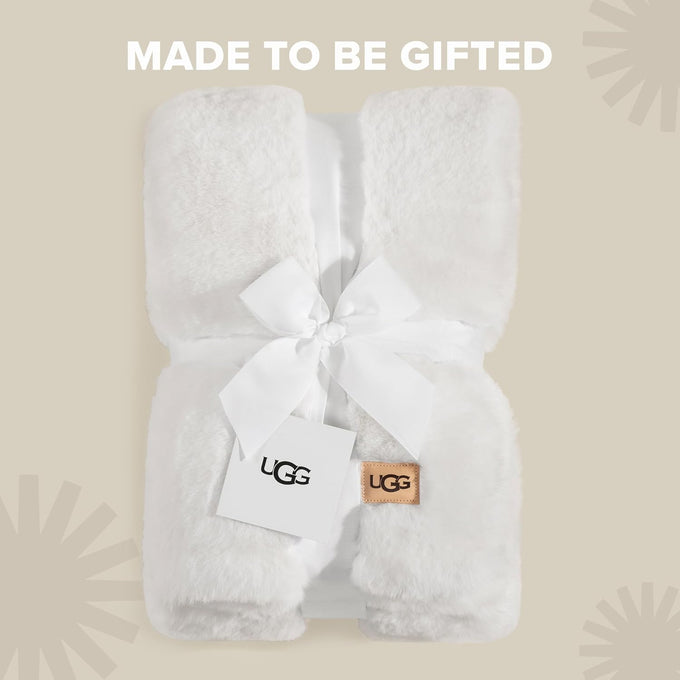 UGG Euphoria Throw Blanket, Plush Faux Fur Blanket, 50" x 70", White Snow