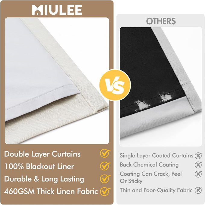 MIULEE Pinch Pleated 100% Blackout Curtains 40"x90" Long Birch 4 Panels Set