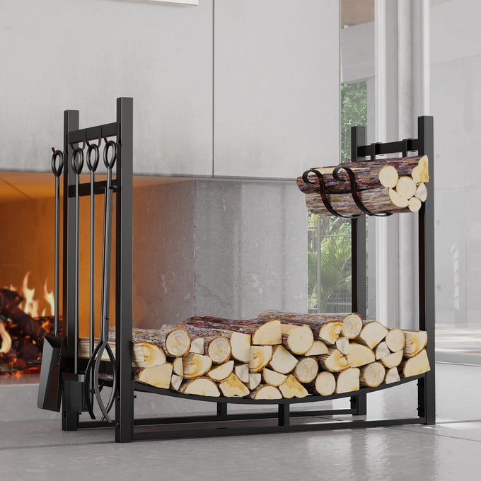 Fire Beauty Fireplace Log Rack 34 Inch Wood Storage Holder with 4 Tools