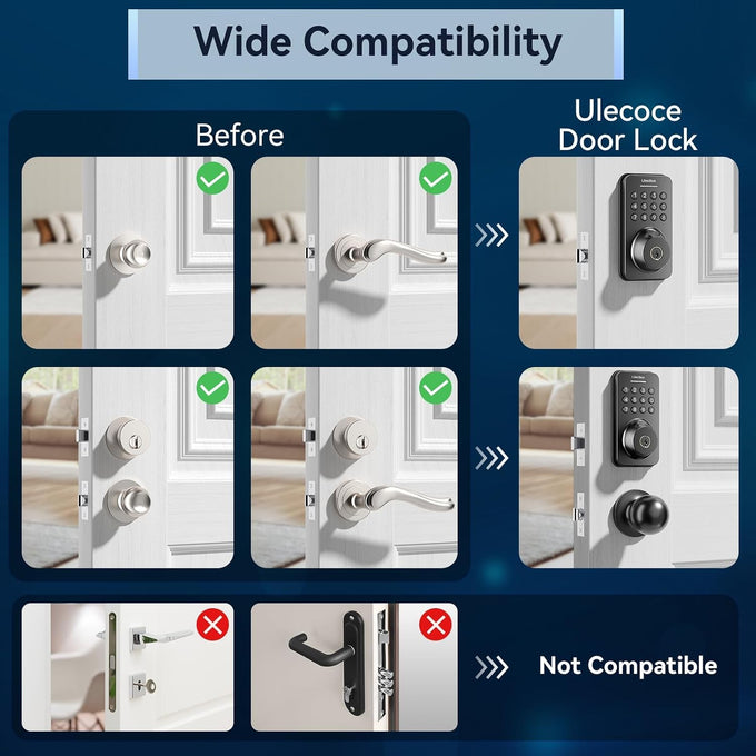 Ulecoce U68 Fingerprint Keypad Deadbolt with Knob Set, Matte Black
