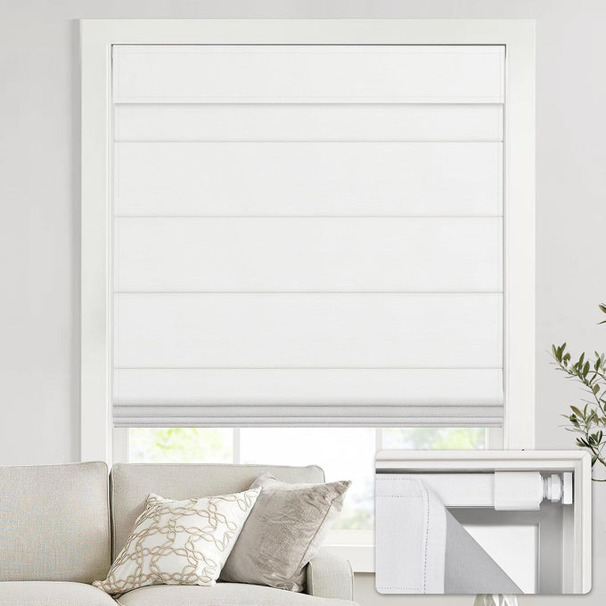 UNISHADES No Drill Cordless Roman Shades, 34×64 in, Room Darkening Beige
