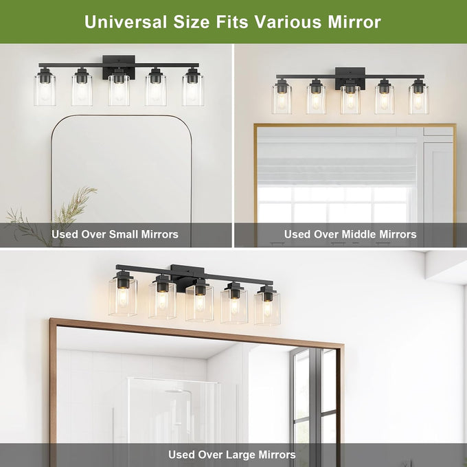 Matte Black Bathroom Light Fixtures, 5-Light Vanity Lights over mirror