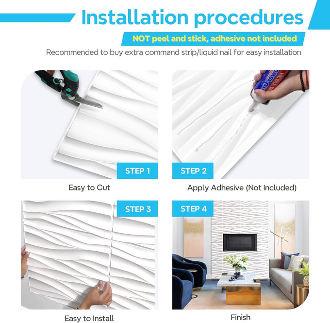 STICKGOO Wave 3D Wall Panels, White Marble, 19.7" x 19.7"