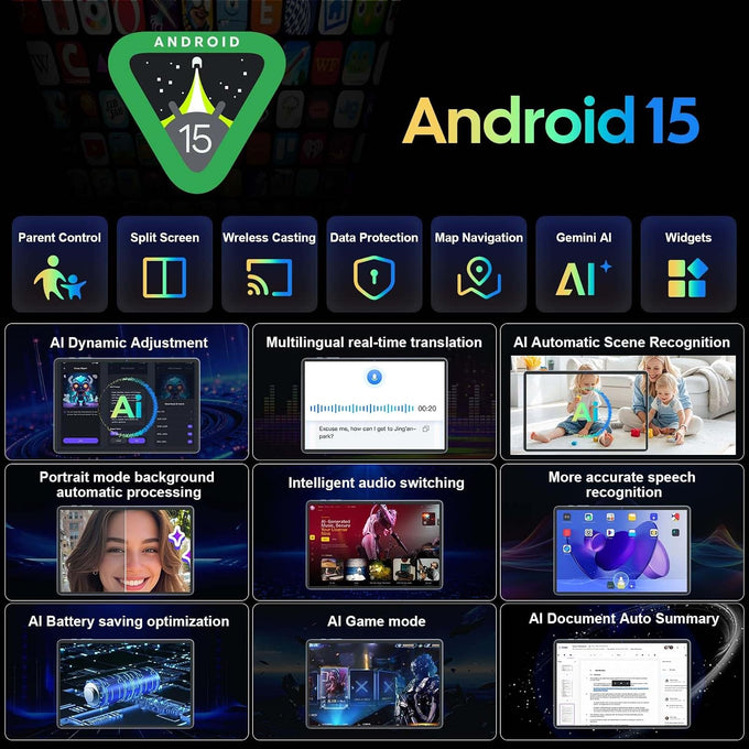 2026 11 Inch Tablet with Keyboard, Android 15 Tablet with Gemini AI(Black)