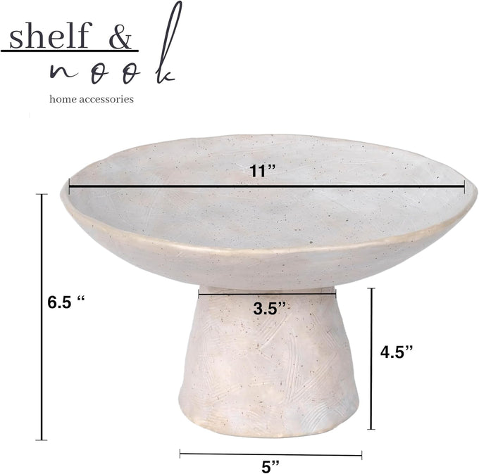 Shelf & Nook Ceramic Pedestal Bowl – Large Decorative Footed Bowl for Fruit, Keys, Entryway Table, Kitchen Island Centerpiece – Off-White Matte Stoneware, Modern French Farmhouse Decor