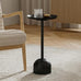 Round Metal Drink Table with Black Top and Faux Marble Base – Small Pedestal Side Table for Living Room, Bedroom, or Office – Modern Black Round Cocktail Table, Easy Assembly, Scratch-Resistant