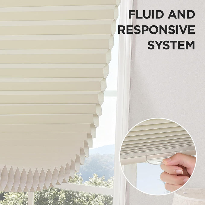 Joydeco No Drill Light Filtering Cellular Shades, 35" W x 64" H, Beige