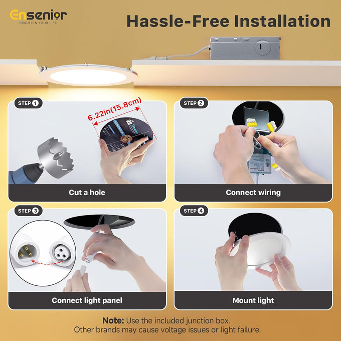 Ensenior 12 Pack 6 Inch LED Recessed Ceiling Light, 5CCT, 1200LM 12W 120V