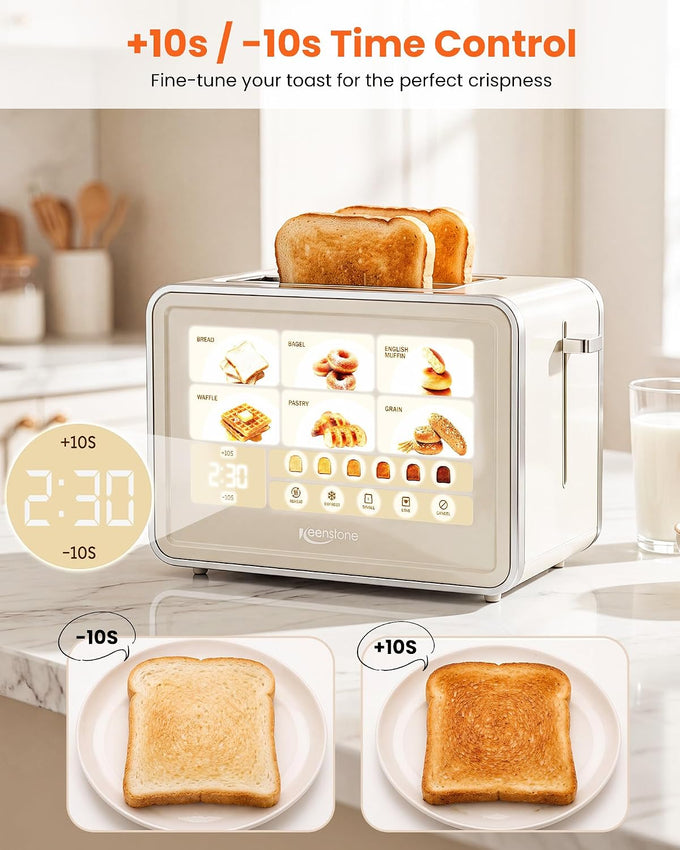 Keenstone 2 Slice Toaster, Smart Touch Screen Cream Toaster with Wide Slot