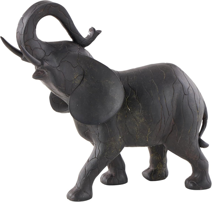 Deco 79 Resin Elephant Decorative Sculpture Walking Home Decor Statue with Dark Brown Deer, Accent Figurine 20" x 6" x 11", Black