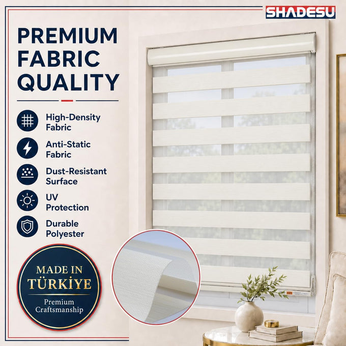 ShadesU Custom Size Zebra Blinds for Indoor Windows, Cream, 31" W x 72" H