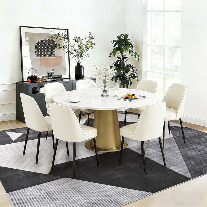 Yinhua Modern Geometric Area Rugs 5x7 Grey Black Rugs for Living Room Washable Rug Non Slip Low Pile, Large Soft Bedroom Rug Non Shedding, Modern Simplicity Carpet for Home Office, Dining Room