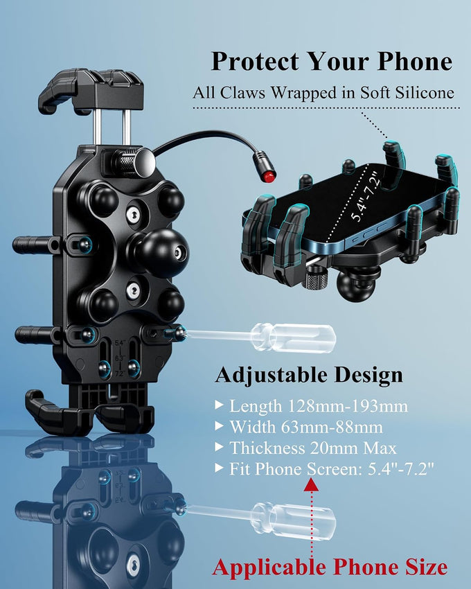 BRCOVAN Motorcycle Phone Mount with Qi Wireless & USB-C Charger