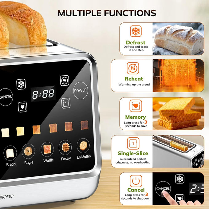 Keenstone 4 Slice Touch Screen Toasters with Wide Slot, Stainless Steel