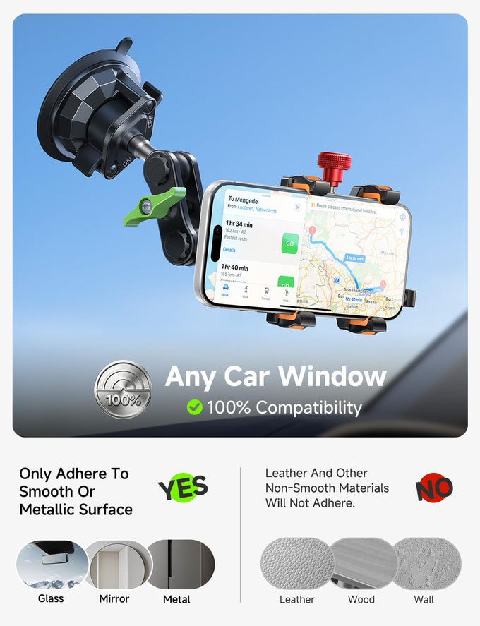 MAGIC JOHN Metal Car Phone Holder 360° Rotation Suction Mount Windshield