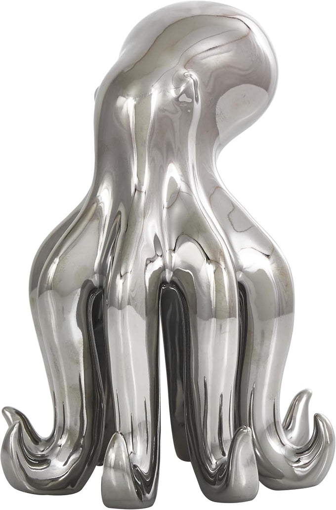Deco 79 Glass Octopus Decorative Sculpture Cute Ombre Home Decor Statue with Curved Tentacles, Accent Figurine 9" x 9" x 8", Dark Blue
