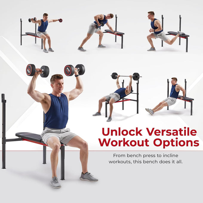 Sunny Health & Fitness Weight Bench & Squat Rack for Strength Training
