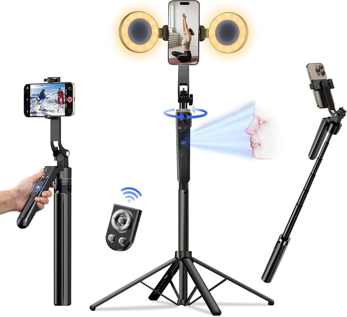 Auto Face Tracking Tripod for iPhone with Light, No APP Needed 70.9" Tripod