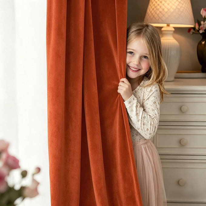MIULEE Fall Burnt Orange Blackout Velvet Curtains 108 Inch Long 52"x108"