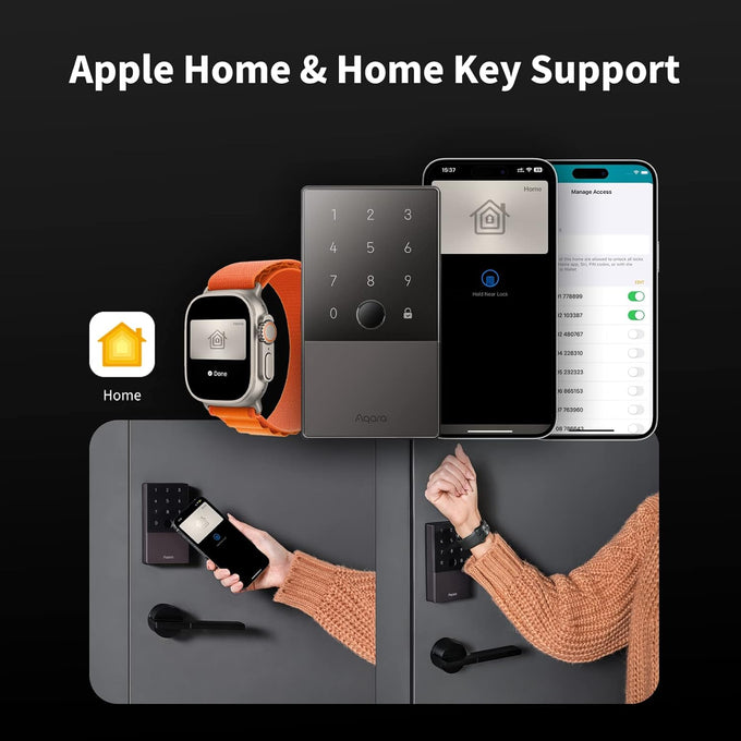 Aqara Smart Lock U100, Apple Home Key, Fingerprint Deadbolt, Gray
