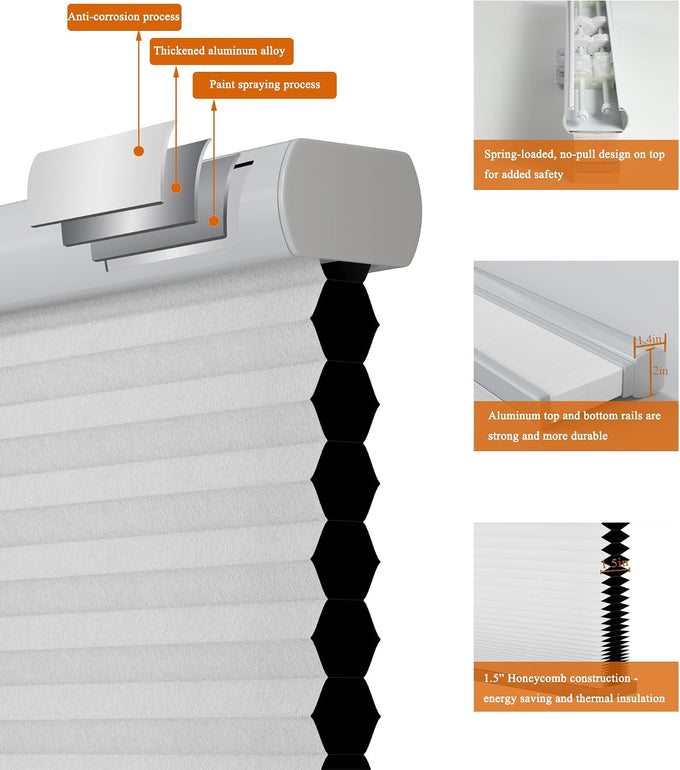 Cellular Shades Cordless, Blackout Top Down Bottom Up Honeycomb Blinds 2-in-1 Day Night Cellular Blinds, Custom Size Pull Down Pleated Accordion Shades for Windows (White, 26-27"W x 41-48"H)