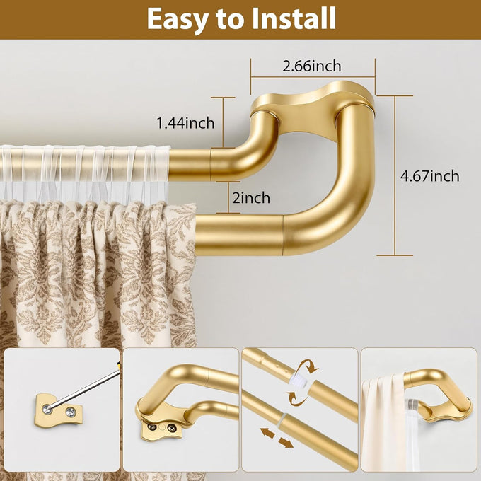 KAMANINA 2 Pack Double Curtain Rod 32 to 86 Inch, Gold Blackout Drapery Rod