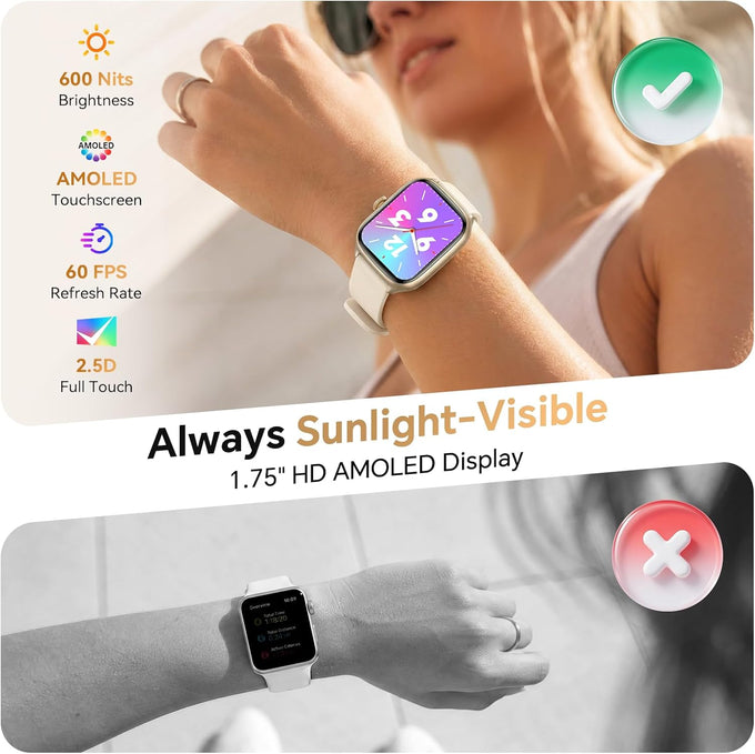 Smart Watch for Women Men Android & iPhone [40mm 3 Bands, Light Khaki]