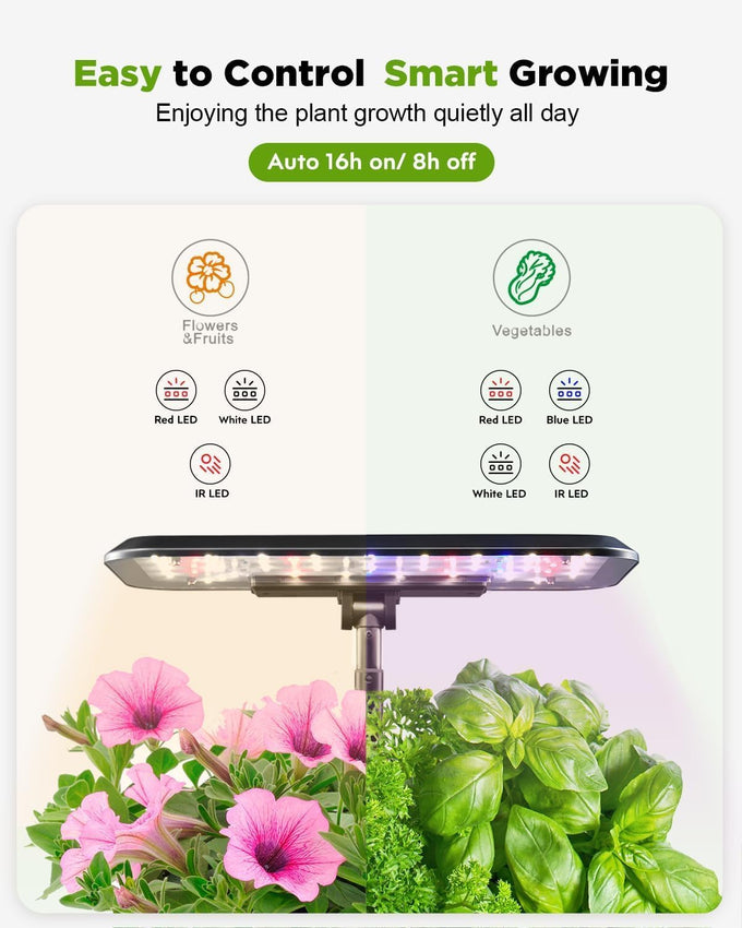 URUQ 8 Pods Hydroponics Growing System with LED Grow Light - Black