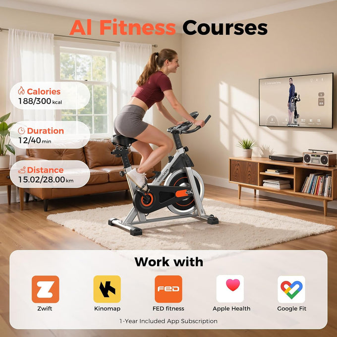 YOSUDA Exercise Bike, Magnetic Friction Stationary Bike with App Training