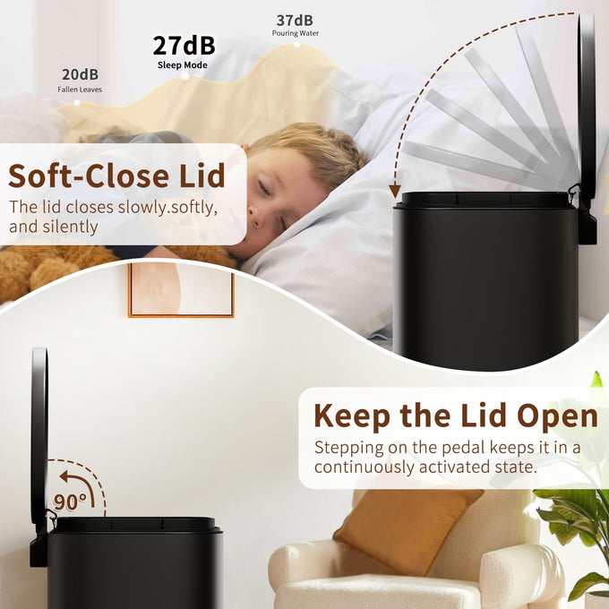 PayLessHere | 13G Trash Can with Lid | Black | Removable Inner Bucket