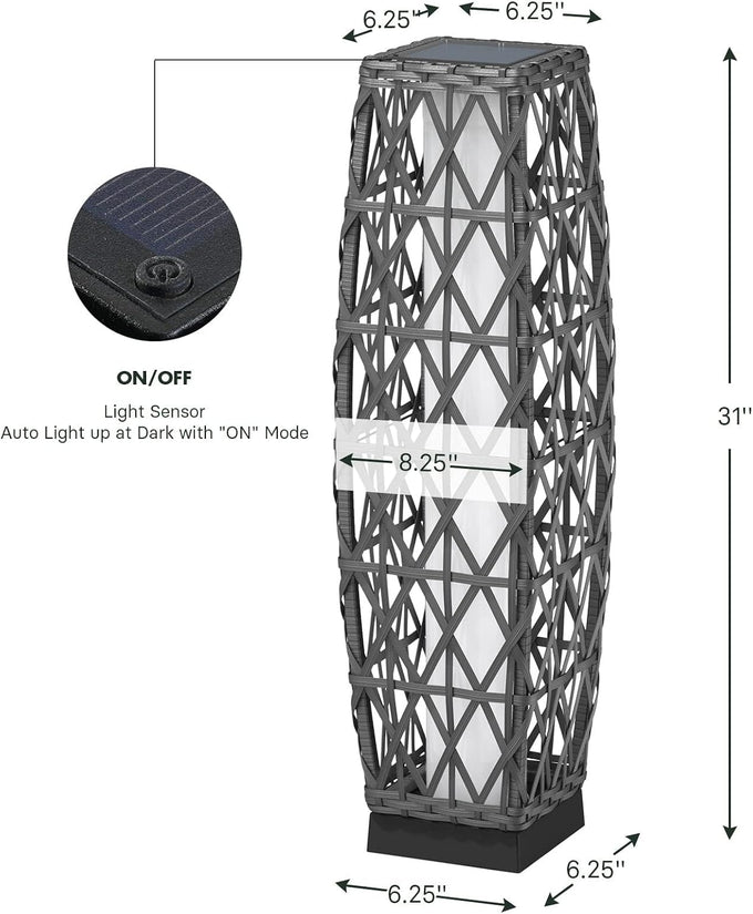 Solar Yard Outdoor Floor Lamp Solar Lantern Waterproof Wicker Boho Deck Lights for Garden Porch Decor, Large Cindy